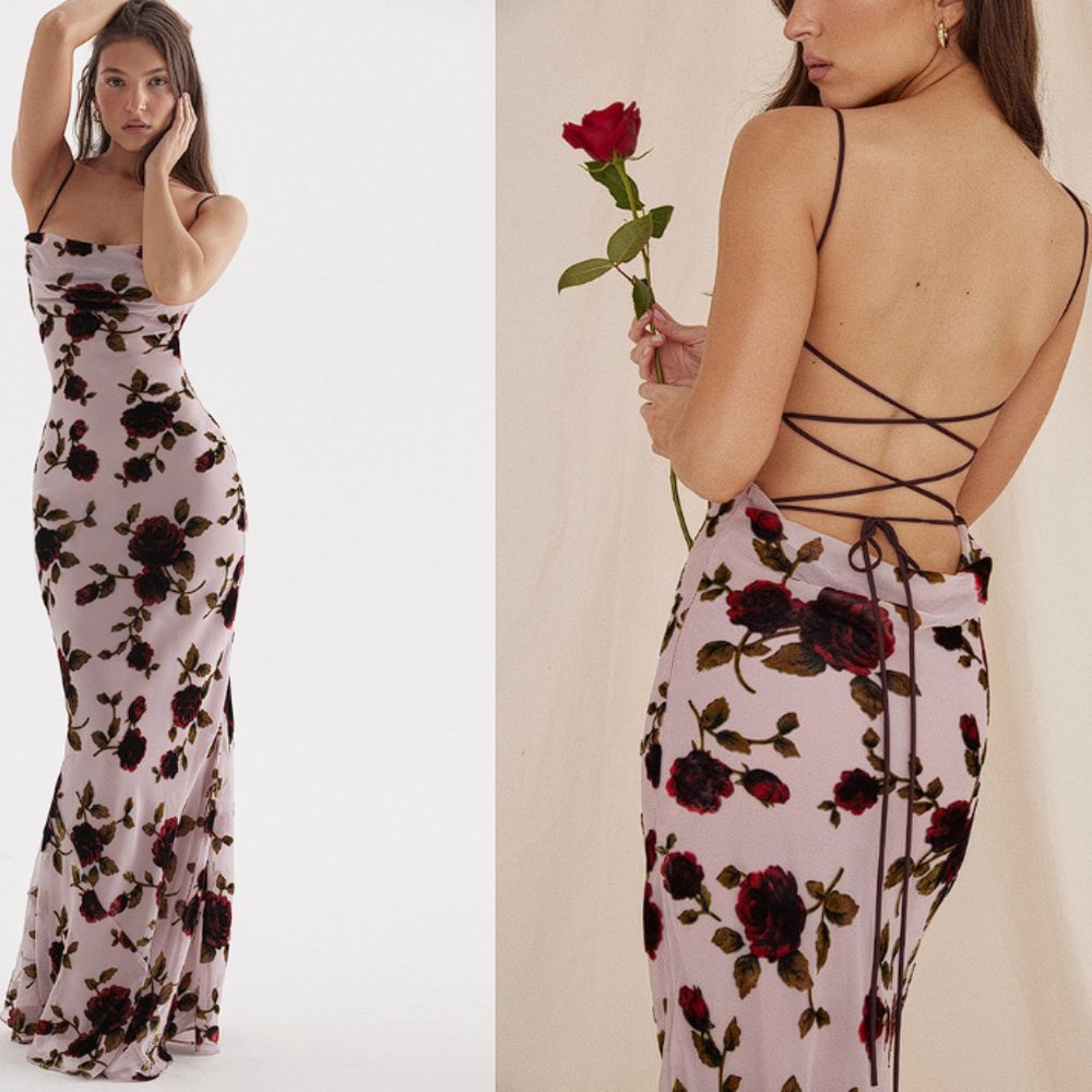 HOUSE OF CB 'Serena' Pink Devore Maxi Dress NWOT - Picture 1 of 12